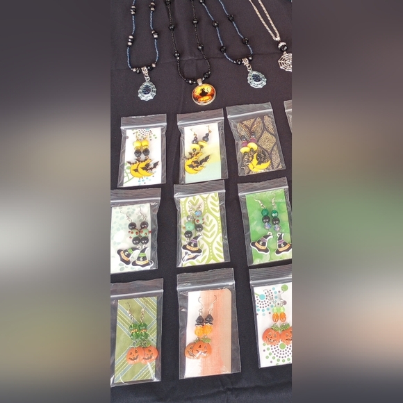 Halloween Wrap Around Beaded Bracelet Earrings Unique Sparkly Handmade - Picture 7 of 10